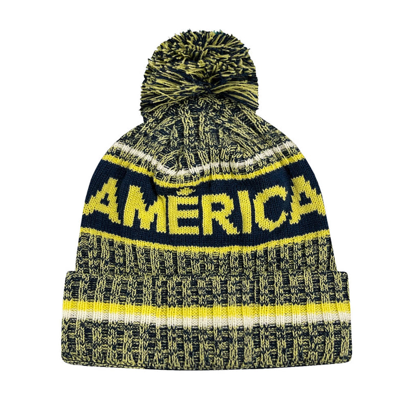 club america adult unisex pom pom benaie in yellow and navy winter hats