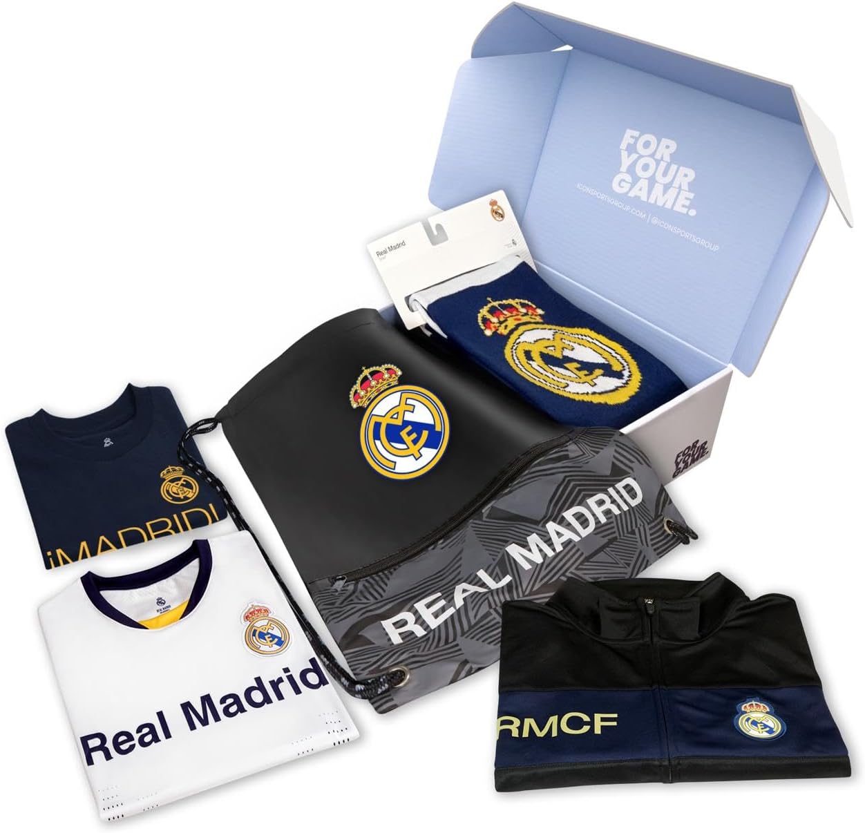 Ultimate Fan Pack: Officially Licensed CF Real Madrid Soccer Bag, Scarf, Jacket & Shirts 5 Piece Value Set