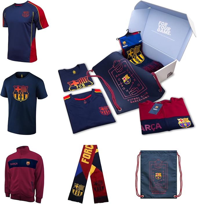 Icon Sports Officially Licensed FC Barcelona Ultimate Fan Pack - Soccer Bag, Scarf, Jacket & Shirts Value Set