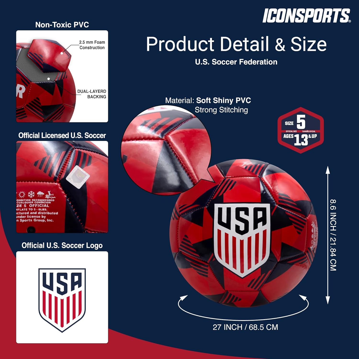 Officially Licensed U.S. Soccer Red Prism Soccer Ball