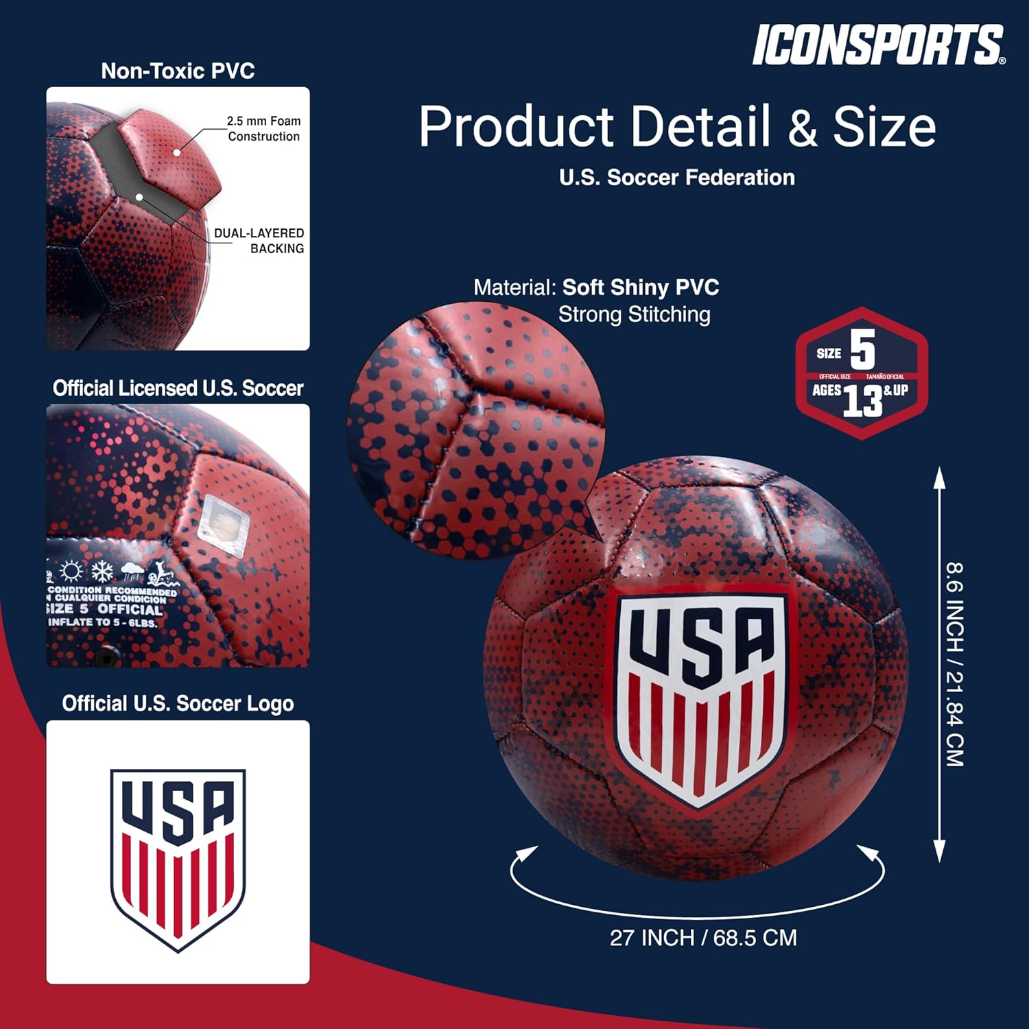 Officially Licensed U.S. Soccer Red Solar Flare Soccer Ball