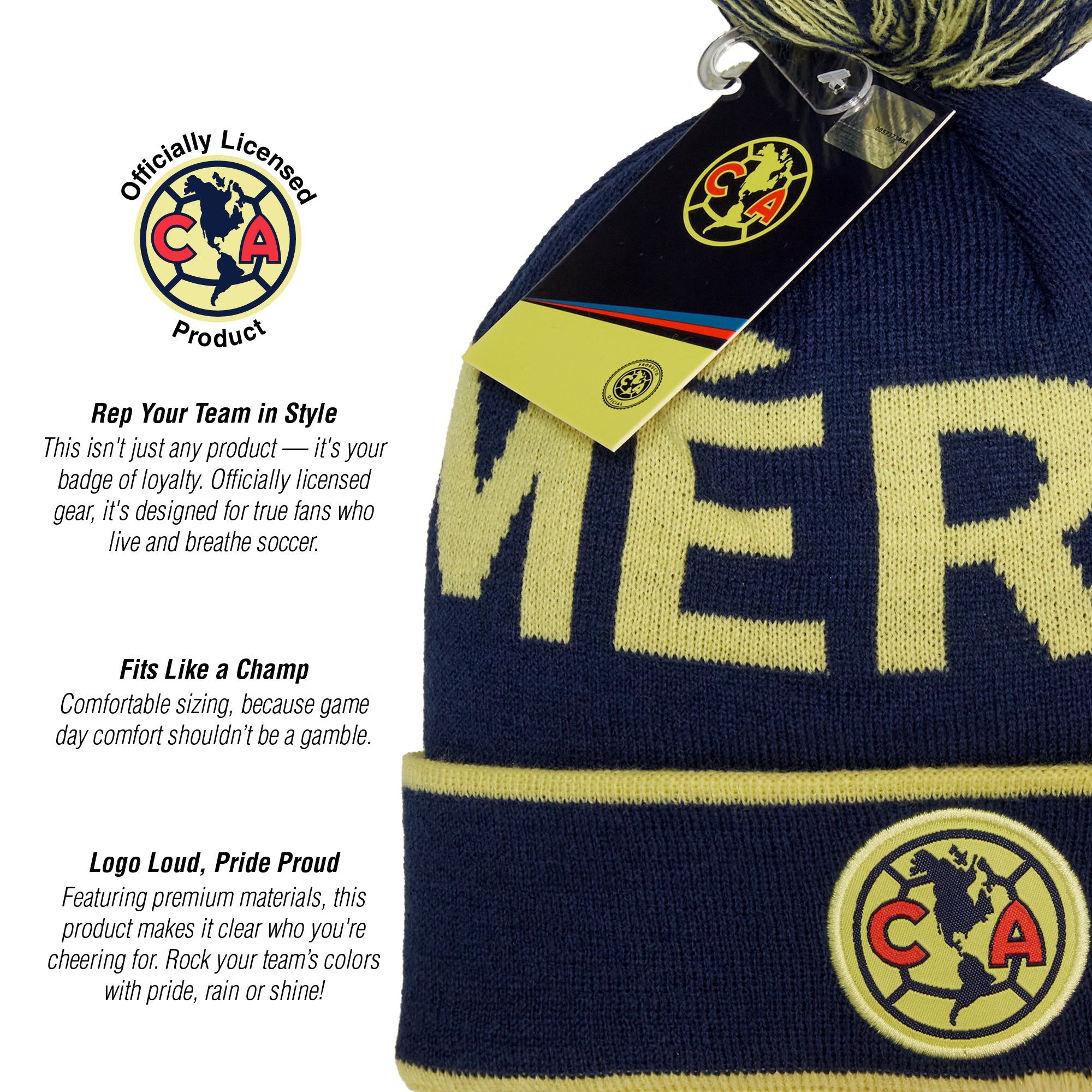 Club America Premium Soft Knit Pom Beanie