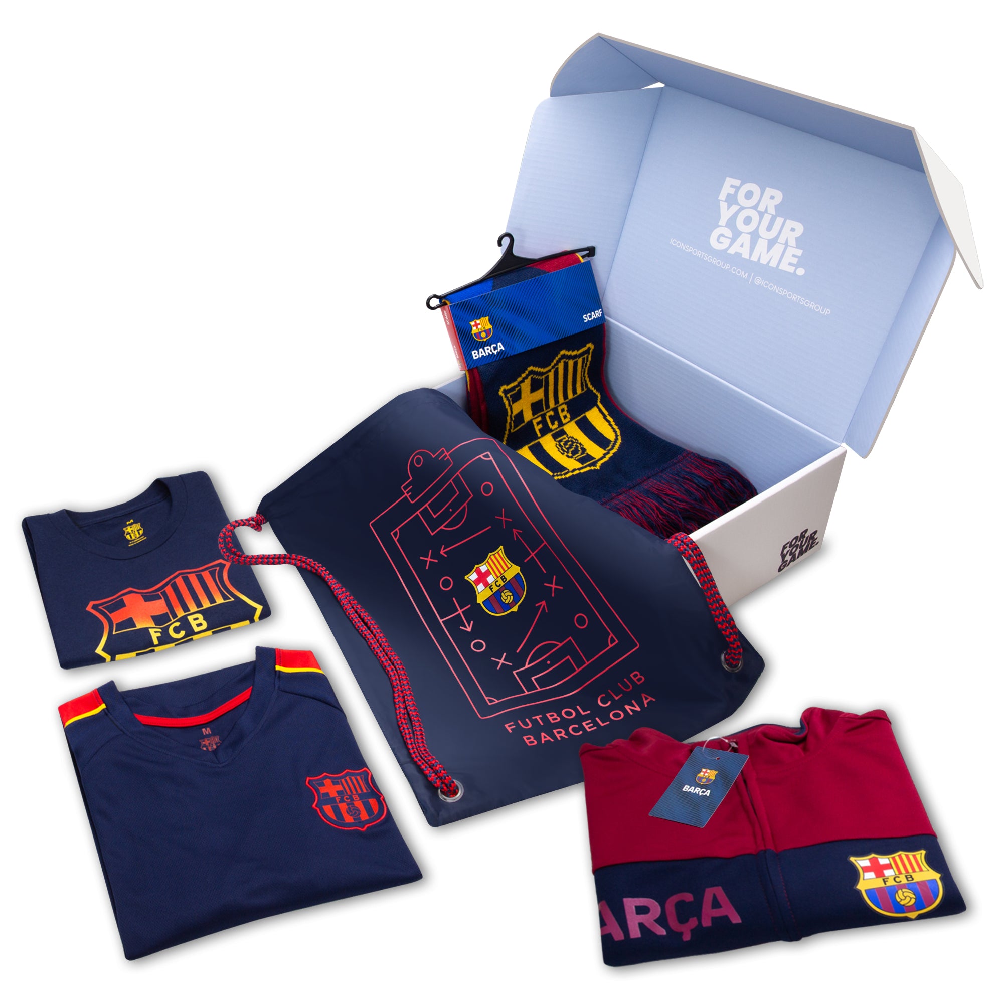 Icon Sports Officially Licensed FC Barcelona Ultimate Fan Pack - Soccer Bag, Scarf, Jacket & Shirts Value Set