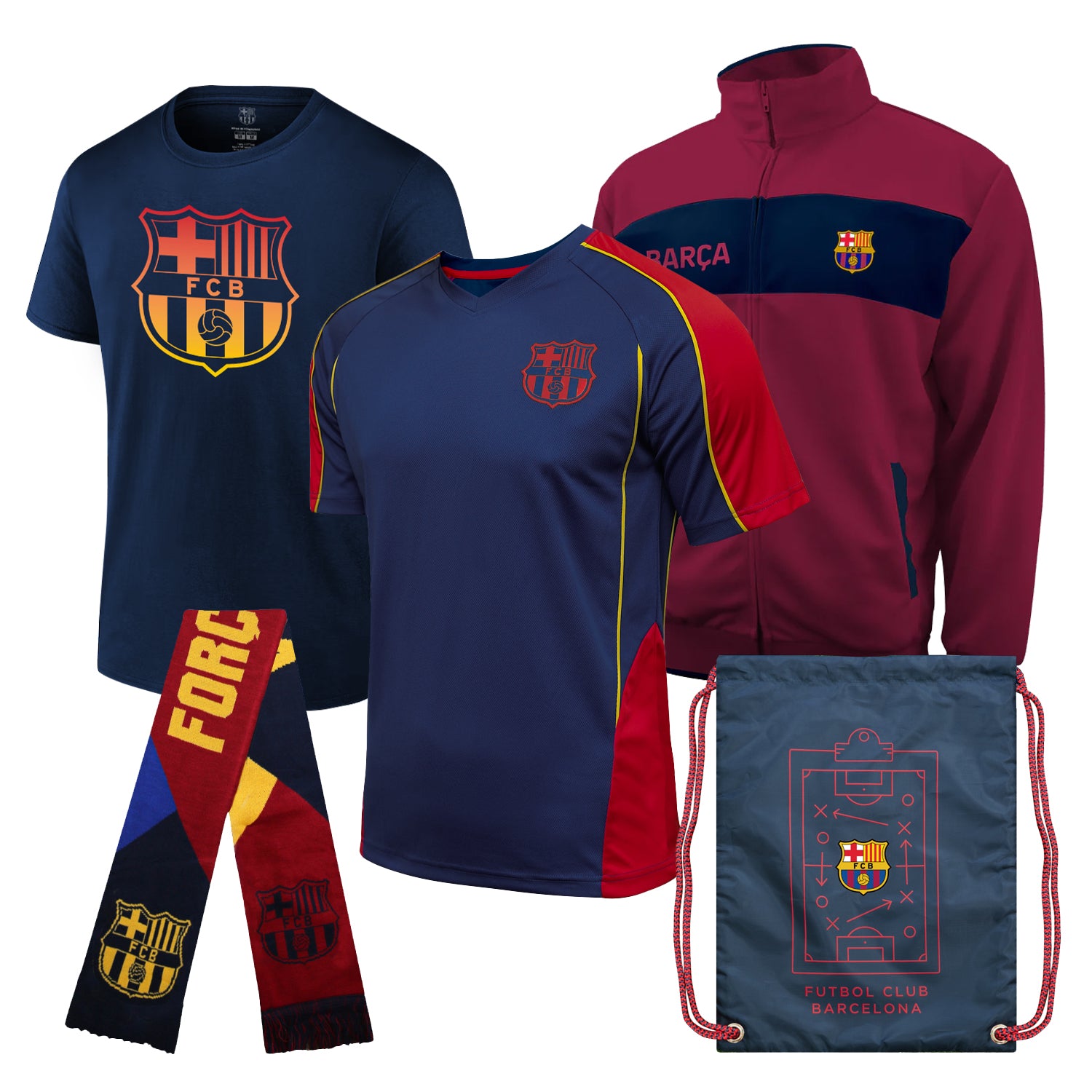 Icon Sports Officially Licensed FC Barcelona Ultimate Fan Pack - Soccer Bag, Scarf, Jacket & Shirts Value Set