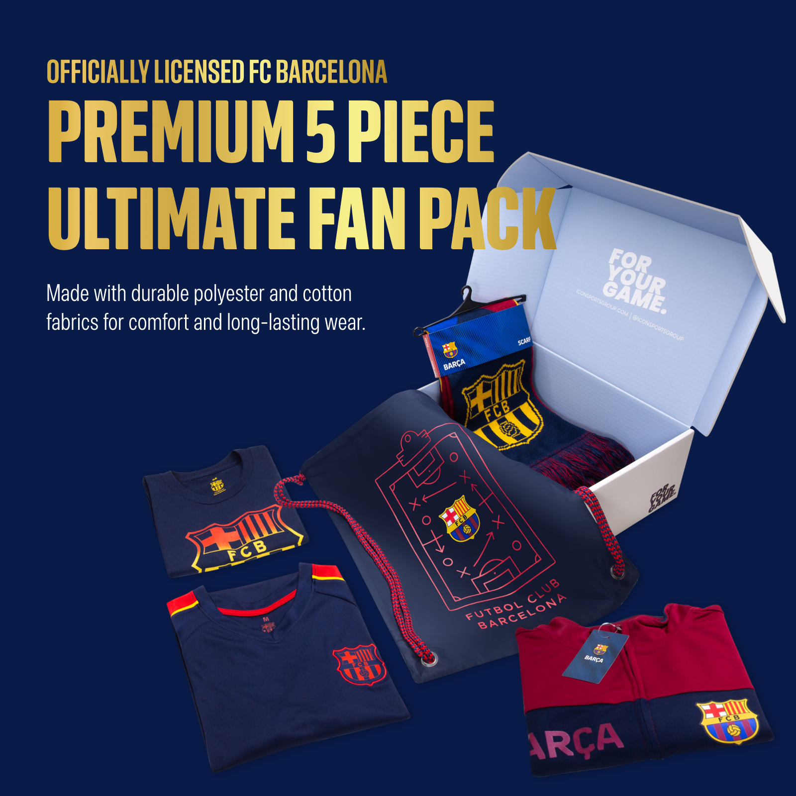 Icon Sports Officially Licensed FC Barcelona Ultimate Fan Pack - Soccer Bag, Scarf, Jacket & Shirts Value Set