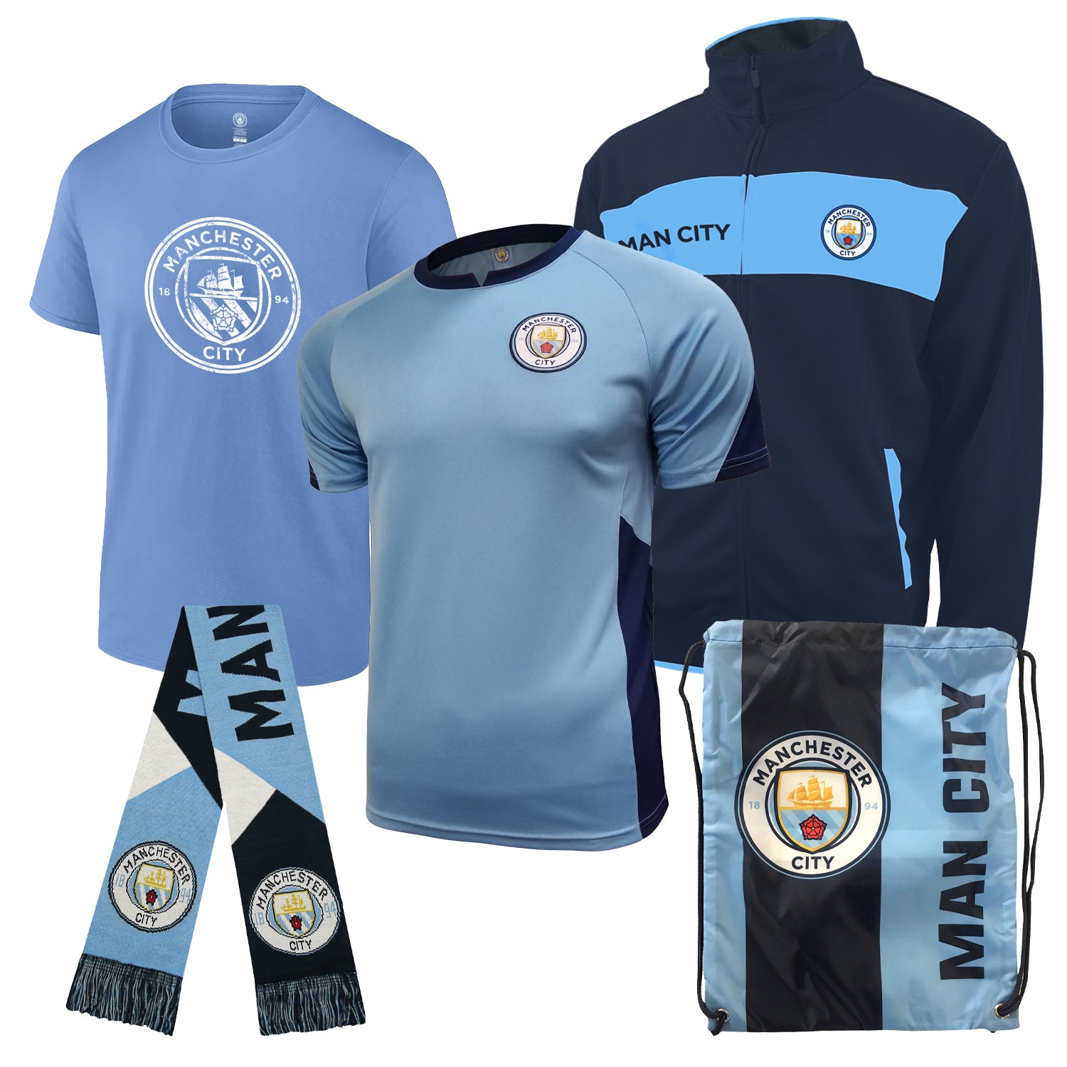 Icon Sports Officially Licensed Manchester City Ultimate Fan Pack - Soccer Bag, Scarf, Jacket & Shirts Value Set