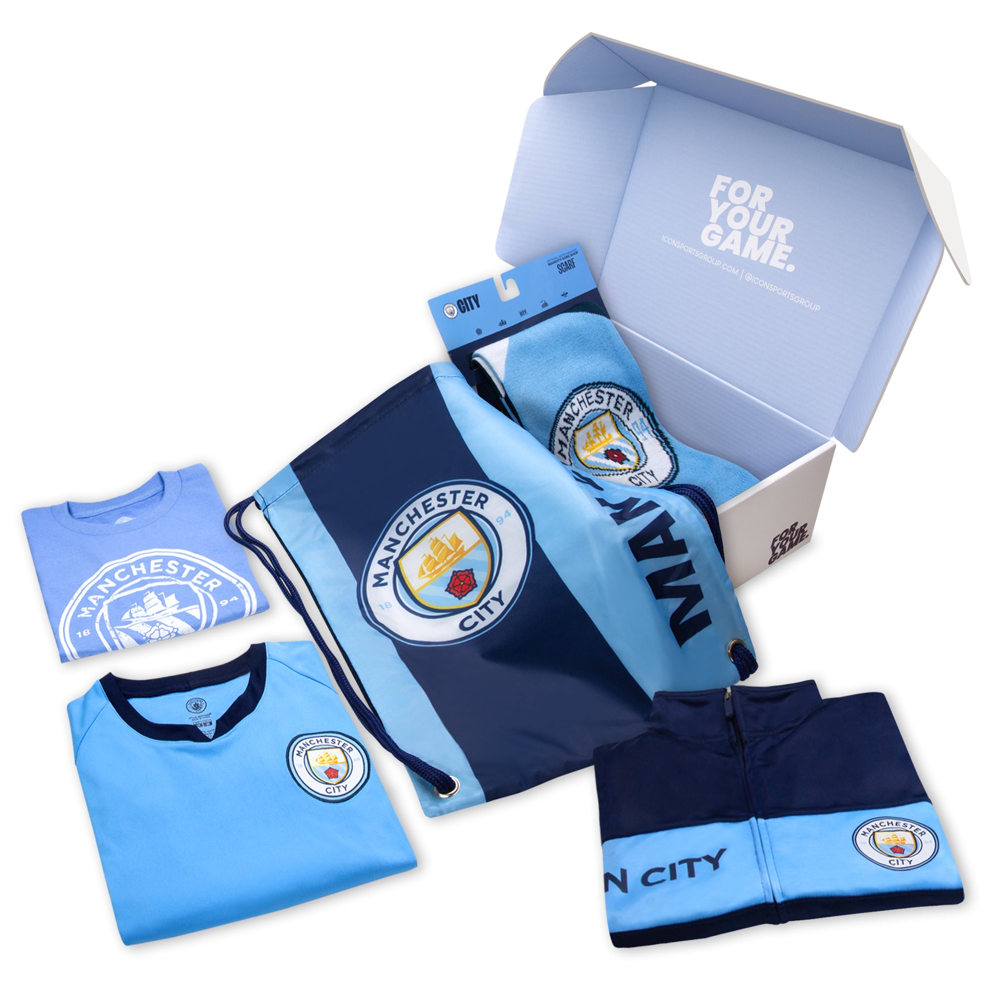 Icon Sports Officially Licensed Manchester City Ultimate Fan Pack - Soccer Bag, Scarf, Jacket & Shirts Value Set