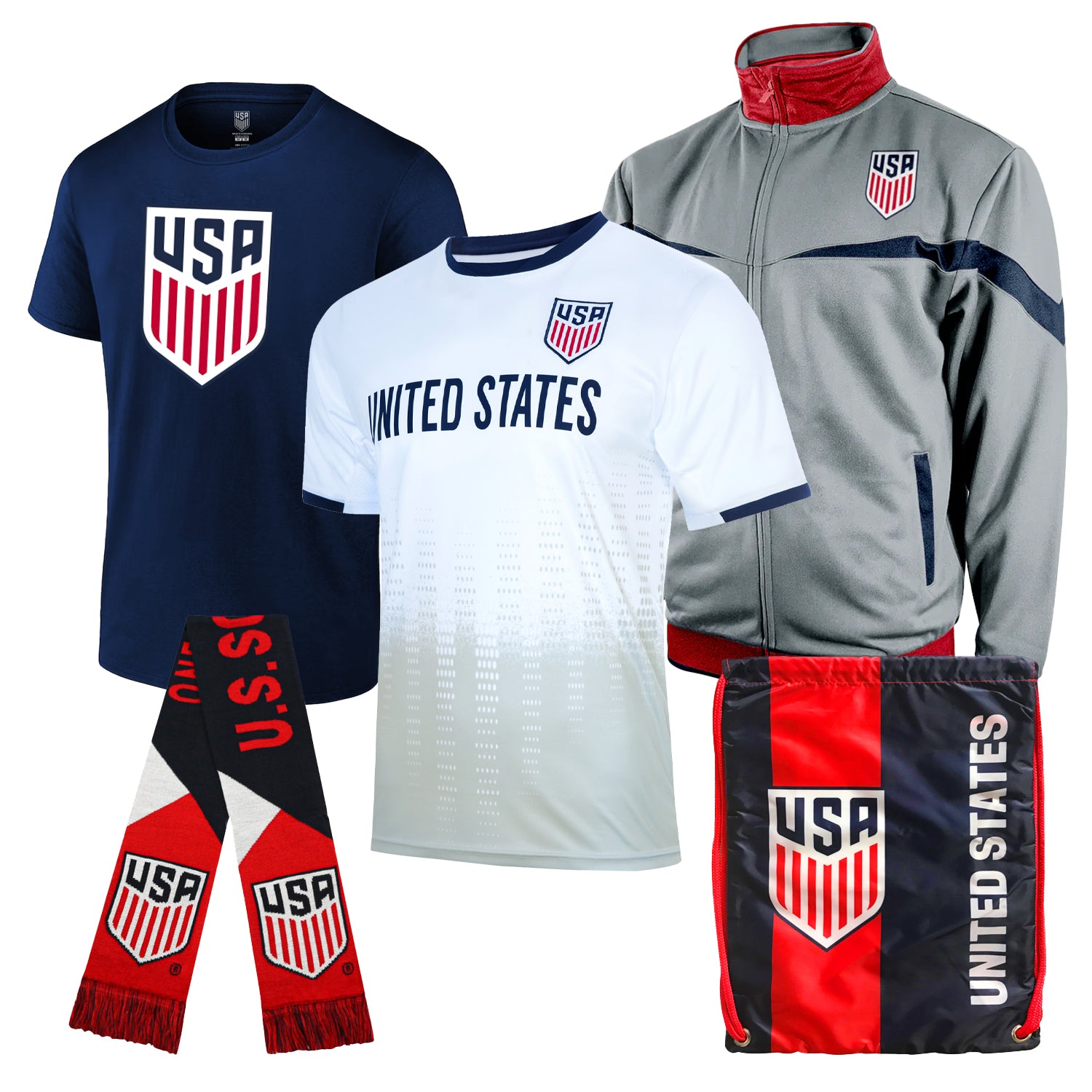 Icon Sports Officially Licensed U.S. Soccer Ultimate Fan Pack - Soccer Bag, Scarf, Jacket & Shirts Value Set