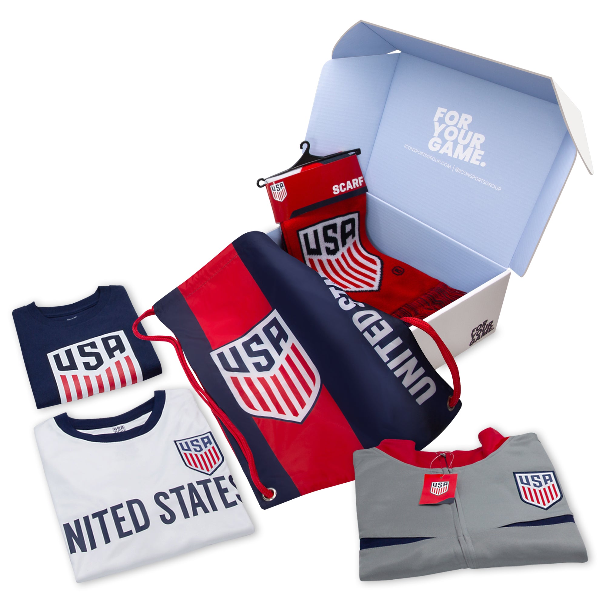 Icon Sports Officially Licensed U.S. Soccer Ultimate Fan Pack - Soccer Bag, Scarf, Jacket & Shirts Value Set