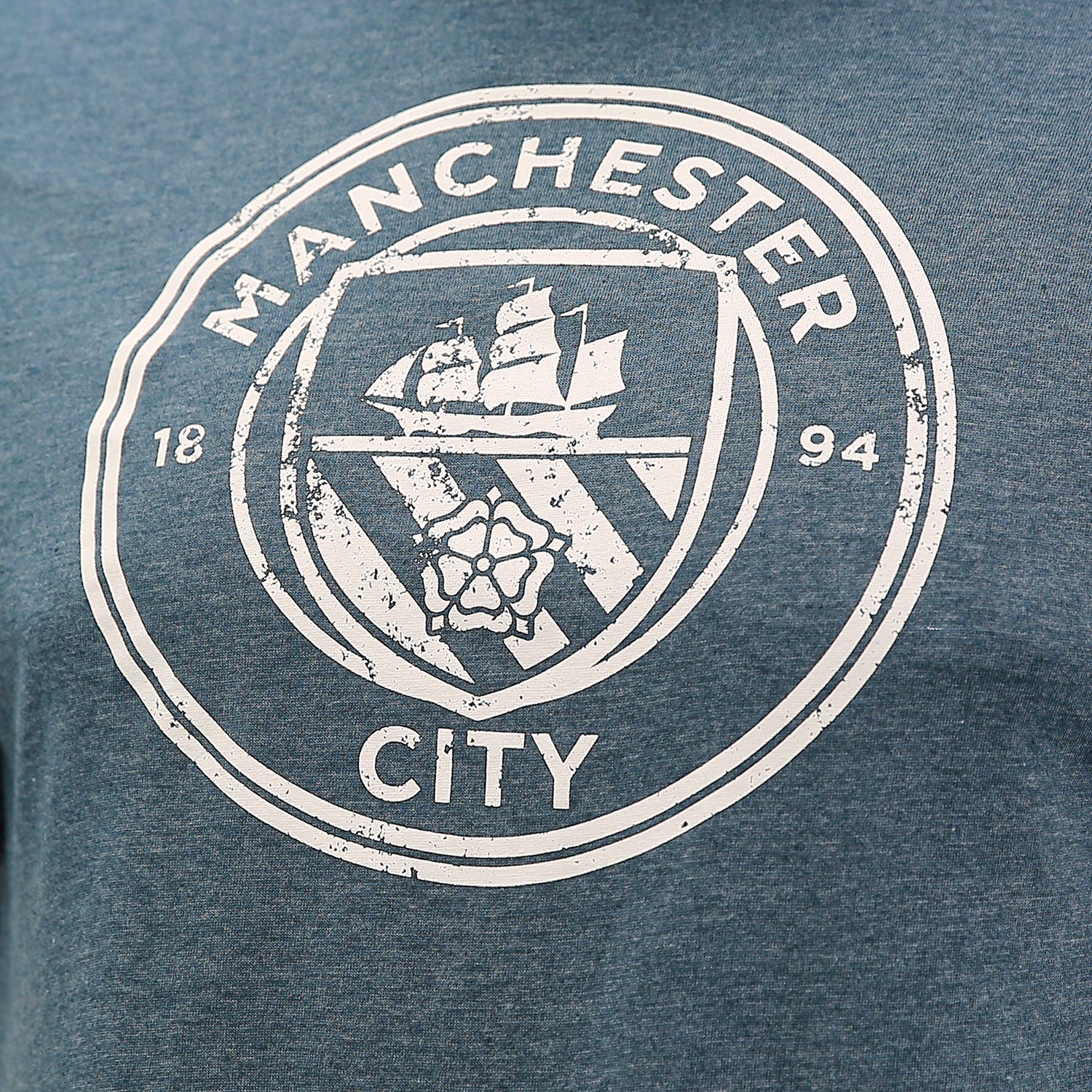 Manchester City Distressed Logo T-Shirt - Heather Light Blue by Icon Sports