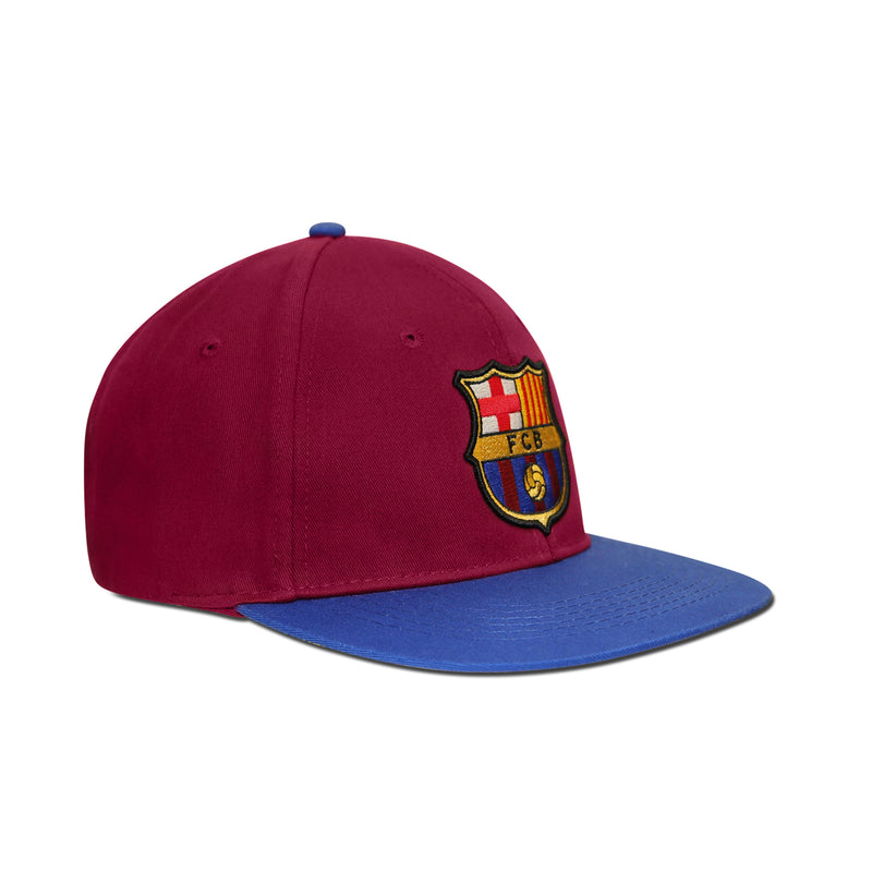 FC Barcelona Embroidered Logo 6 Panel Snapback - Burgundy/Royal by Icon Sports