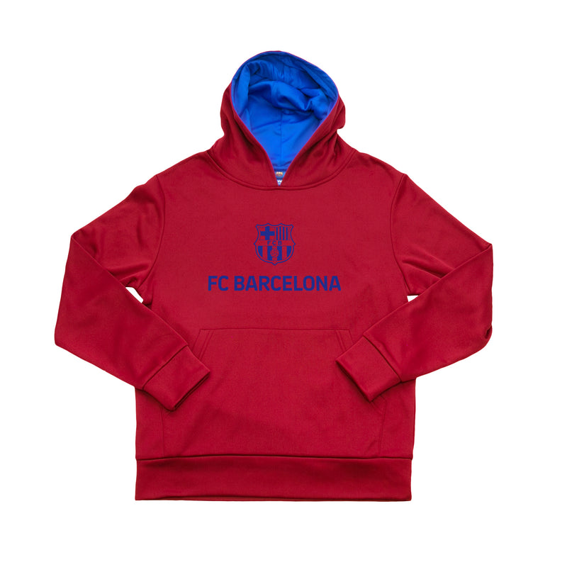 FC Barcelona Youth Side Step Full Color Logo Pullover Hoodie - Red by Icon Sports