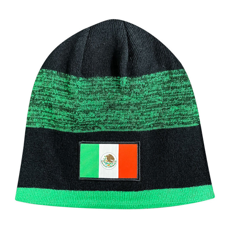 mexico country soccer adult unisex reversible beanie in black and green