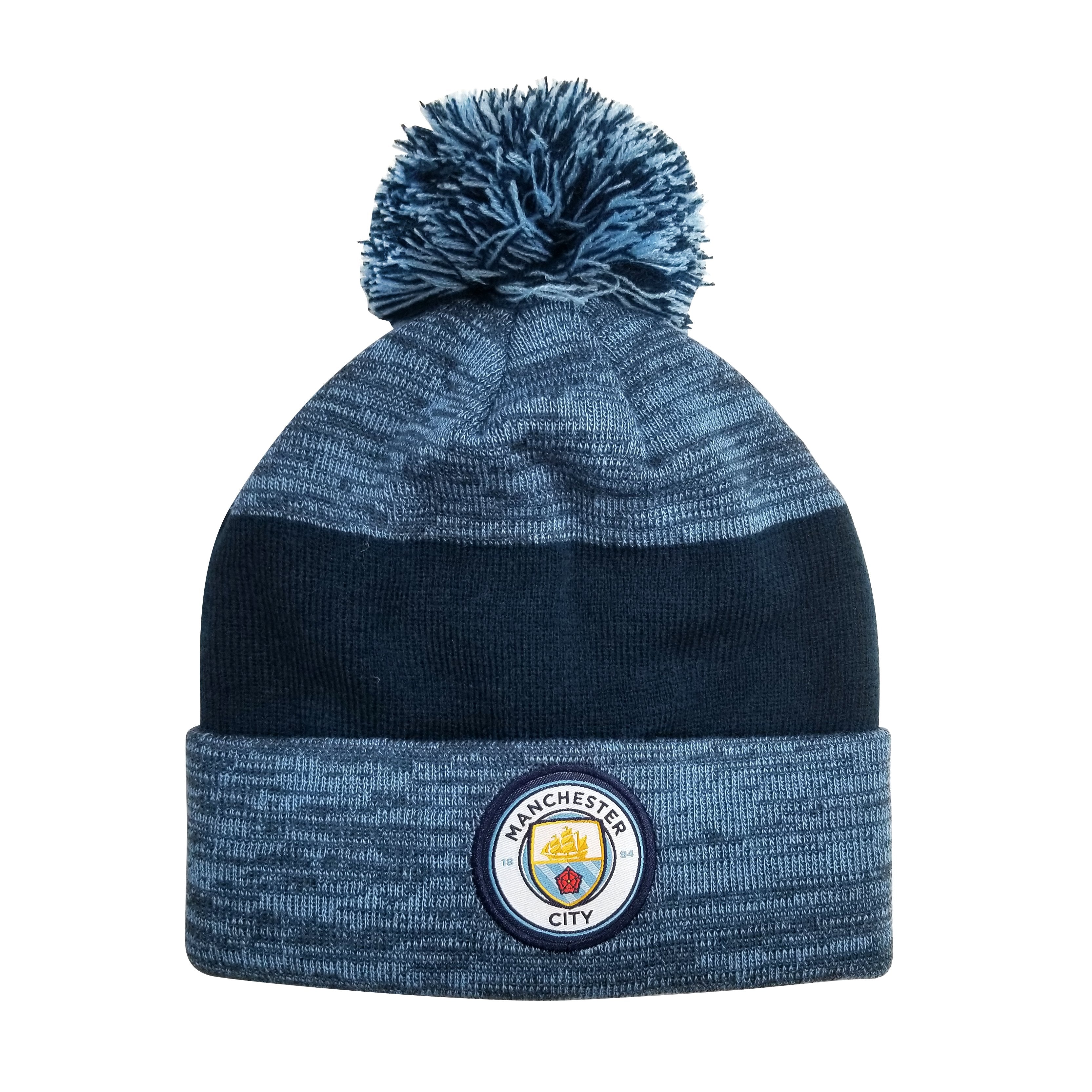 Manchester City F.C. Cuff Pom Beanie - Heather Blue Cuff by Icon Sports