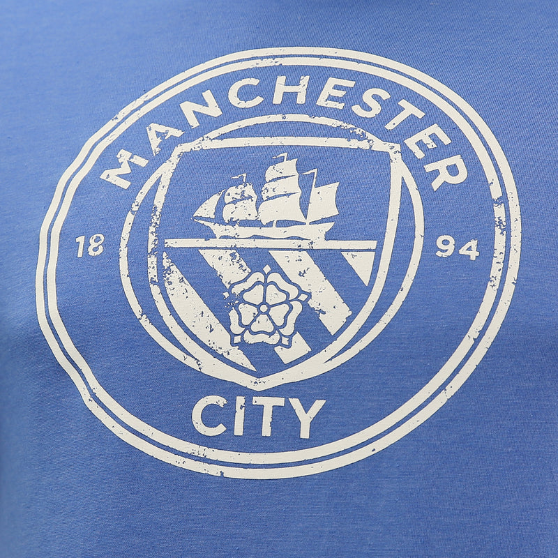 Manchester City Distressed Logo T-Shirt - Heather Navy Blue by Icon Sports
