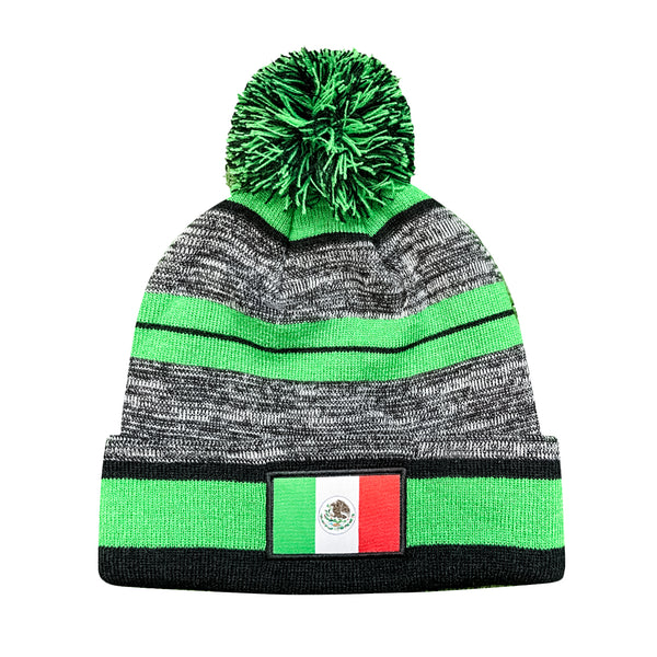 mexico country flag soccer pom pom beanie in green