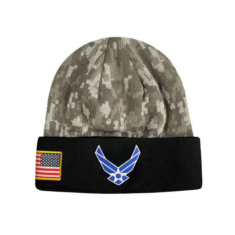 us air force military winter hat beanie for men in camo and black