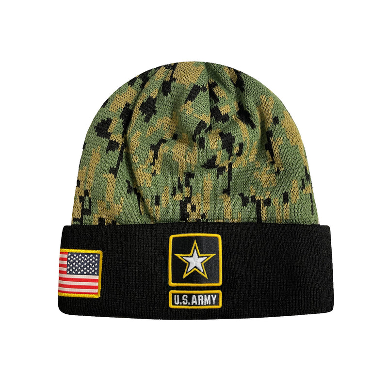 us army cuff beanie in black and digital camo for unisex adults